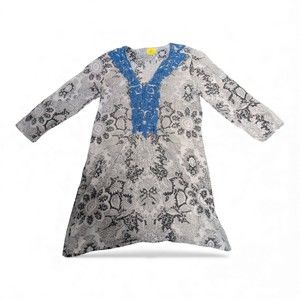 Lucky Brand Blue Crochet V-Neck Tunic Blouse XL